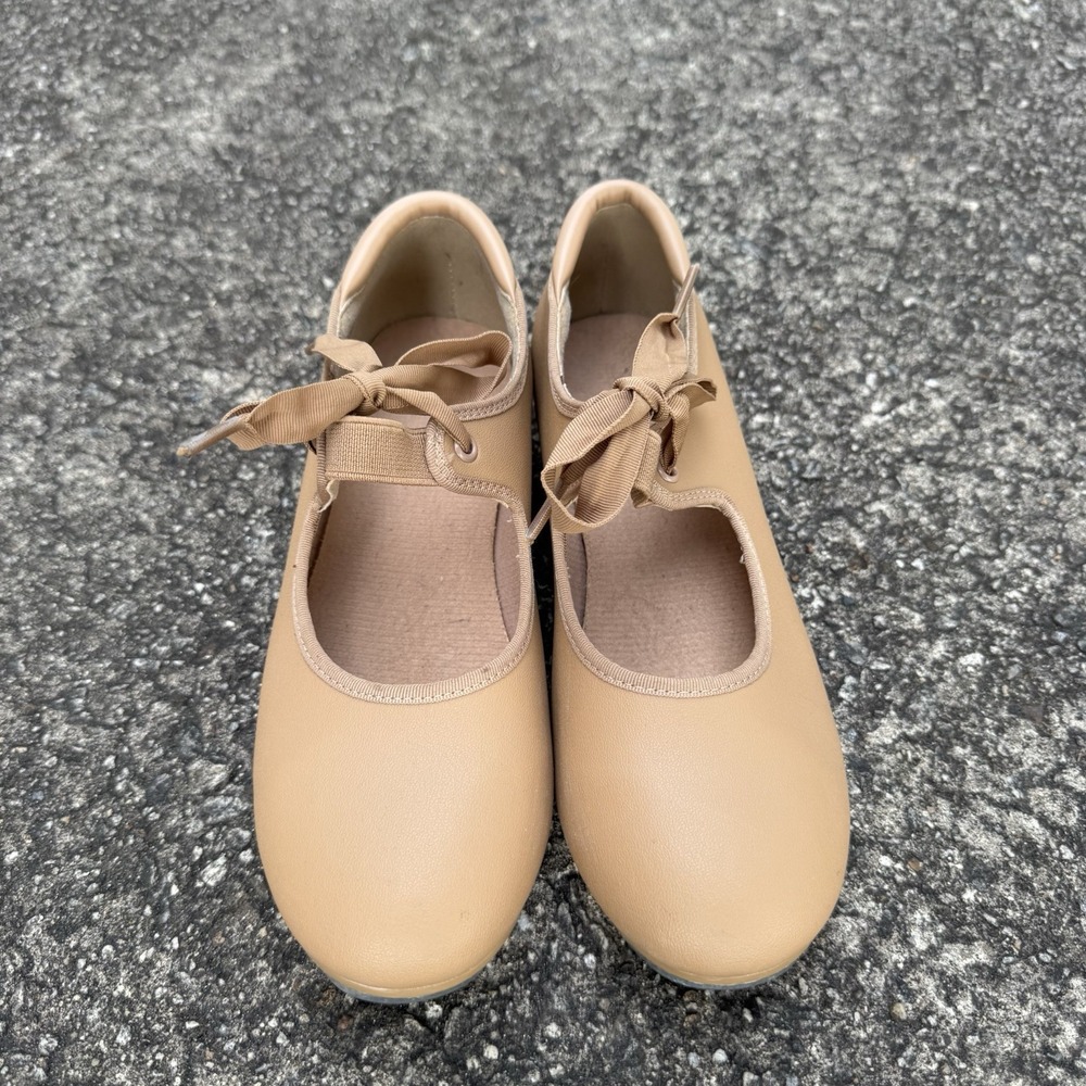 Girls Tan Tap Shoes Size 3.5 A Nude Tan Heeled - Picture 2 of 10